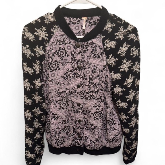 Free People Black and Purple Floral Jacket - sz small - Picture 2 of 5